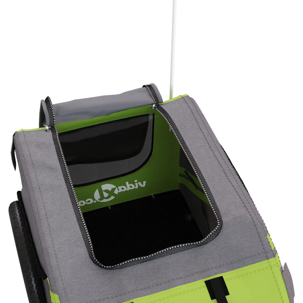 Remorque de vélo pour chien vert et gris tissu oxford et fer