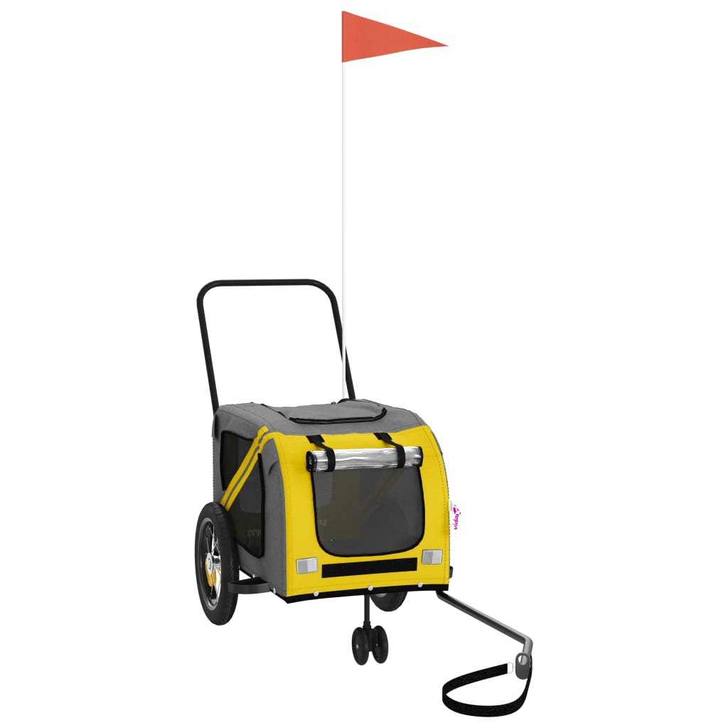 Remorque de vélo pour chien jaune et noir tissu oxford et fer