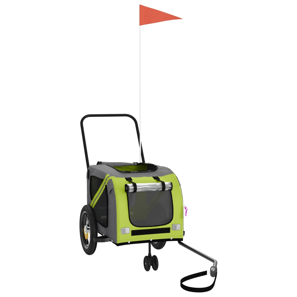 Remorque de vélo pour chien vert et noir tissu oxford et fer