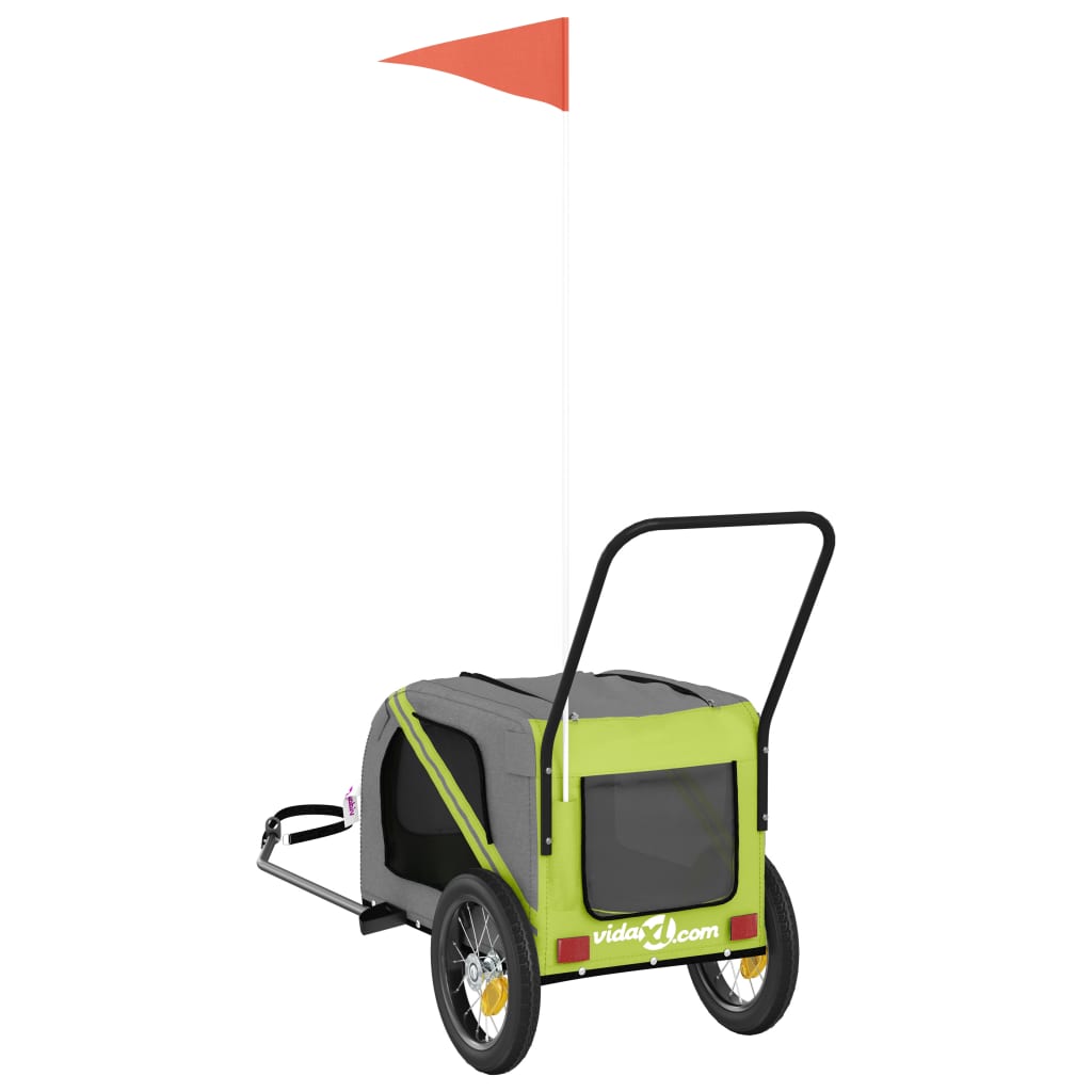 Remorque de vélo pour chien vert et noir tissu oxford et fer