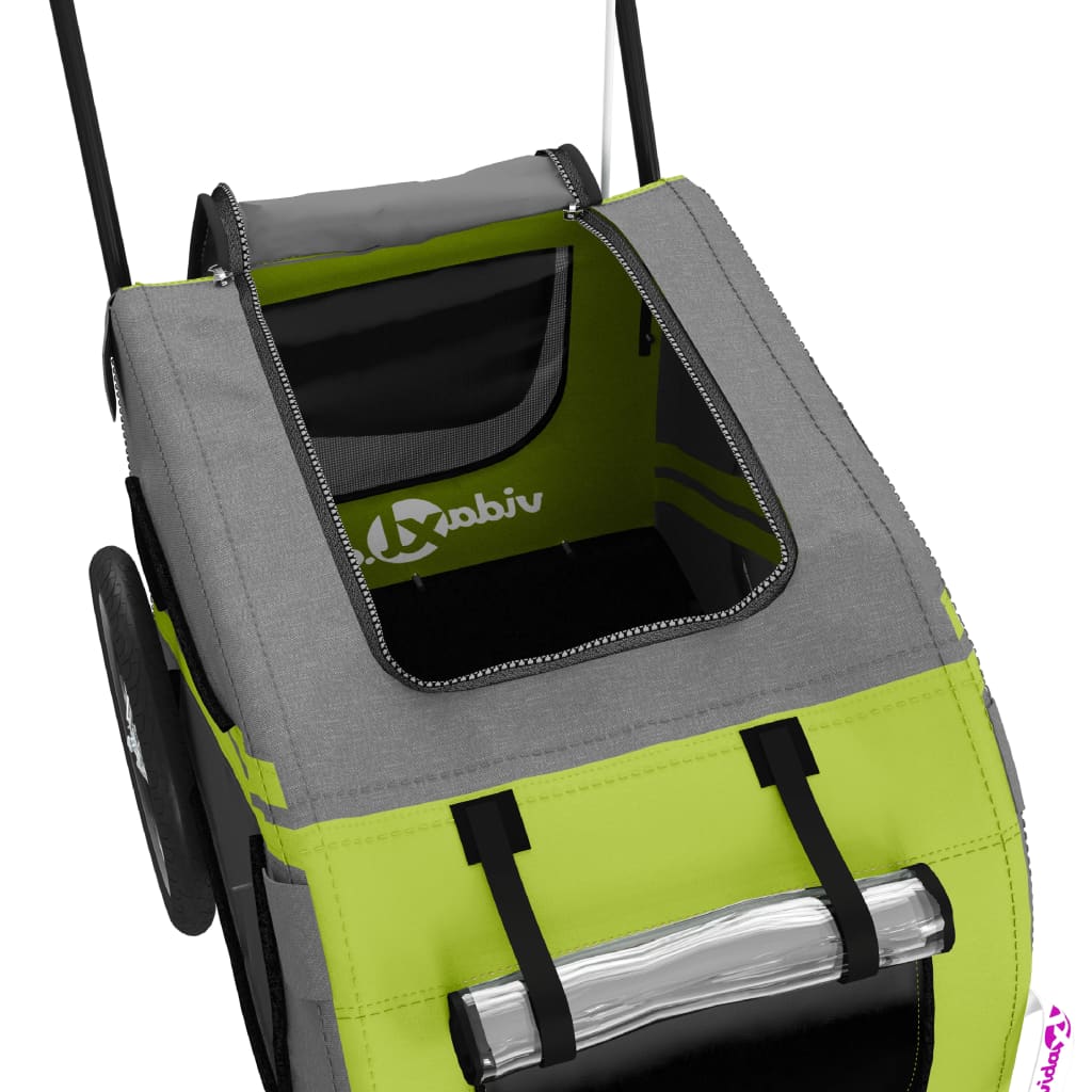 Remorque de vélo pour chien vert et noir tissu oxford et fer