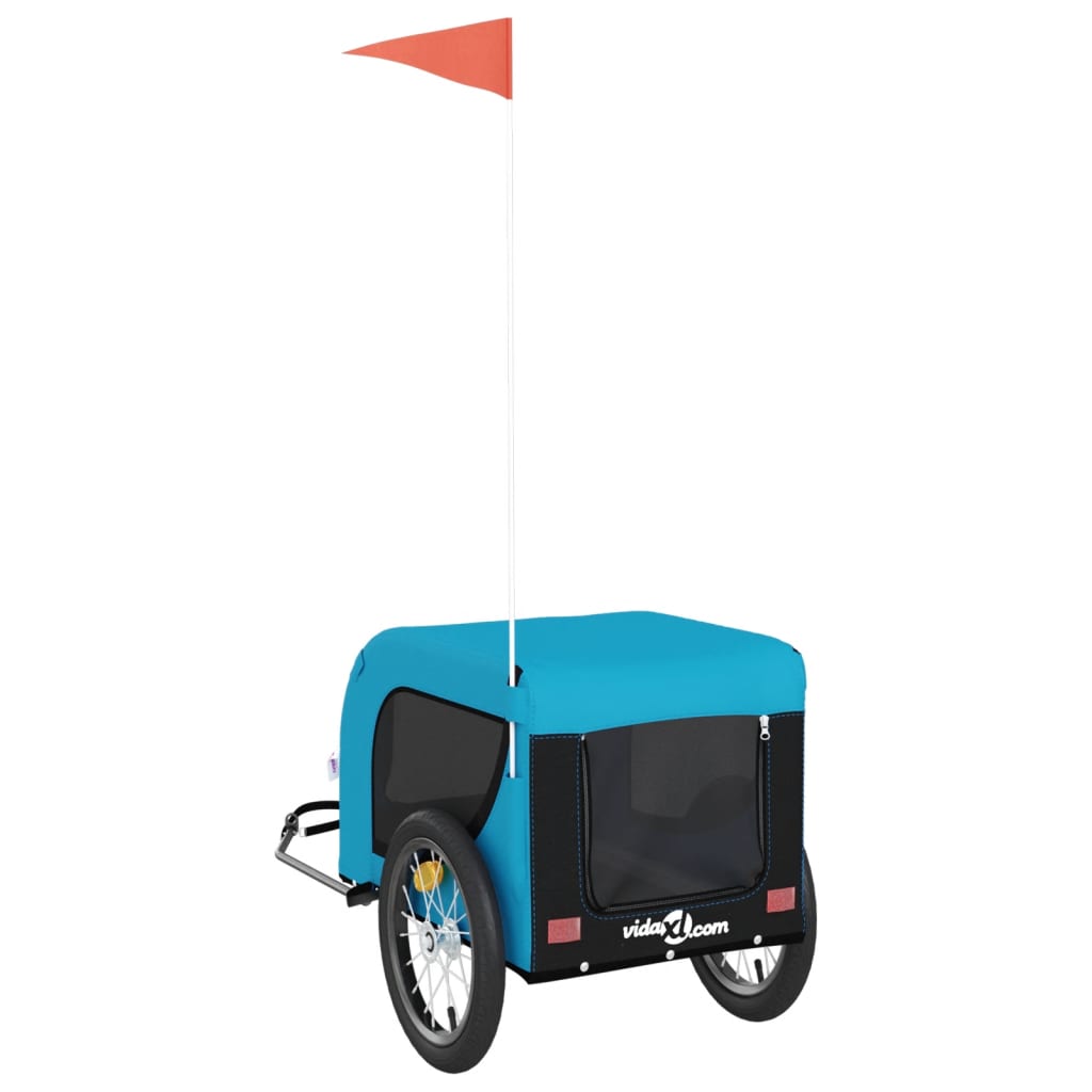 Remorque de vélo pour chien bleu et noir tissu oxford et fer