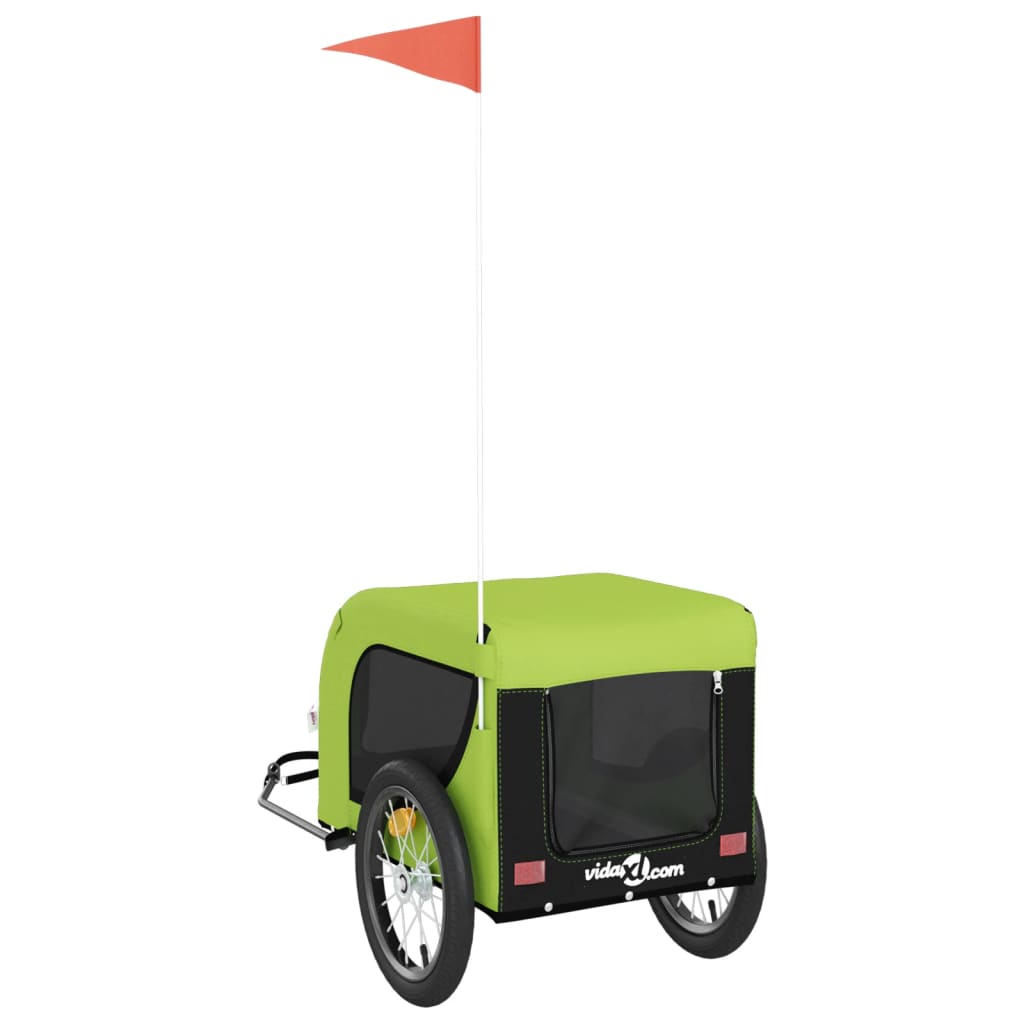 Remorque de vélo pour chien vert et noir tissu oxford et fer