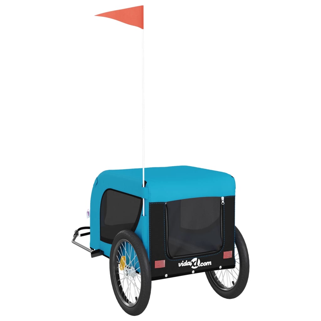 Remorque de vélo pour chien bleu et noir tissu oxford et fer