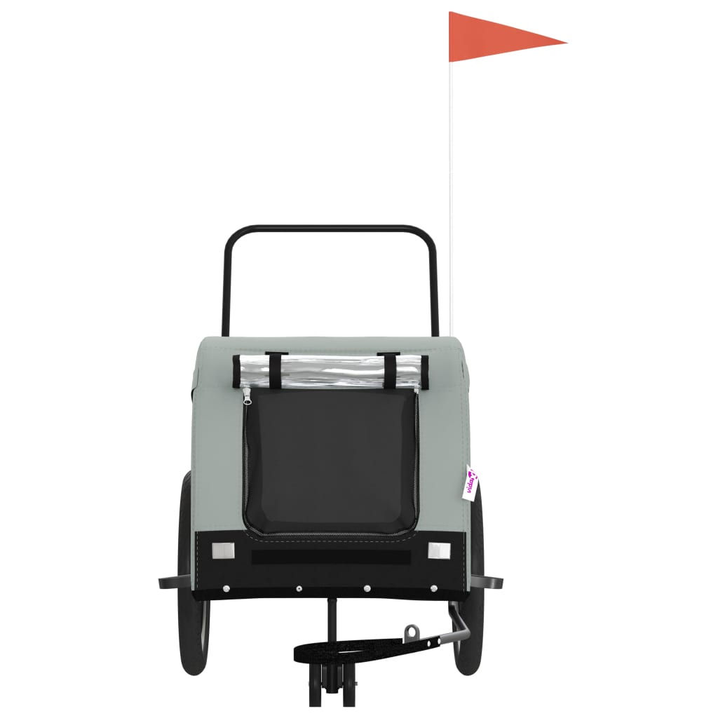Remorque de vélo pour chien gris et noir tissu oxford et fer