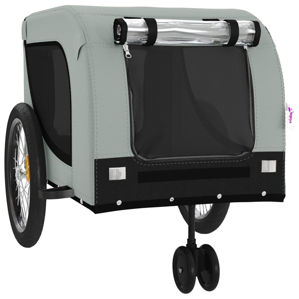 Remorque de vélo pour chien gris et noir tissu oxford et fer