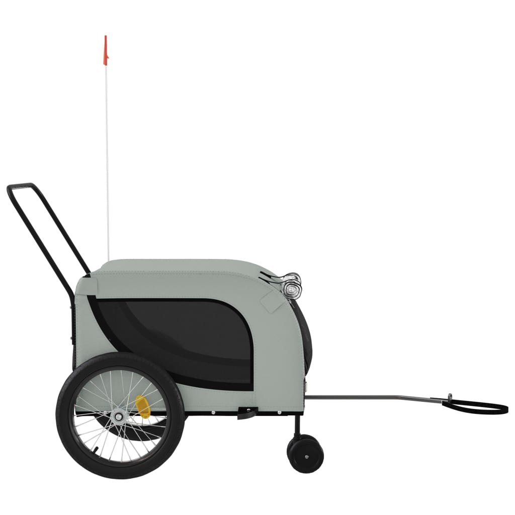 Remorque de vélo pour chien gris et noir tissu oxford et fer