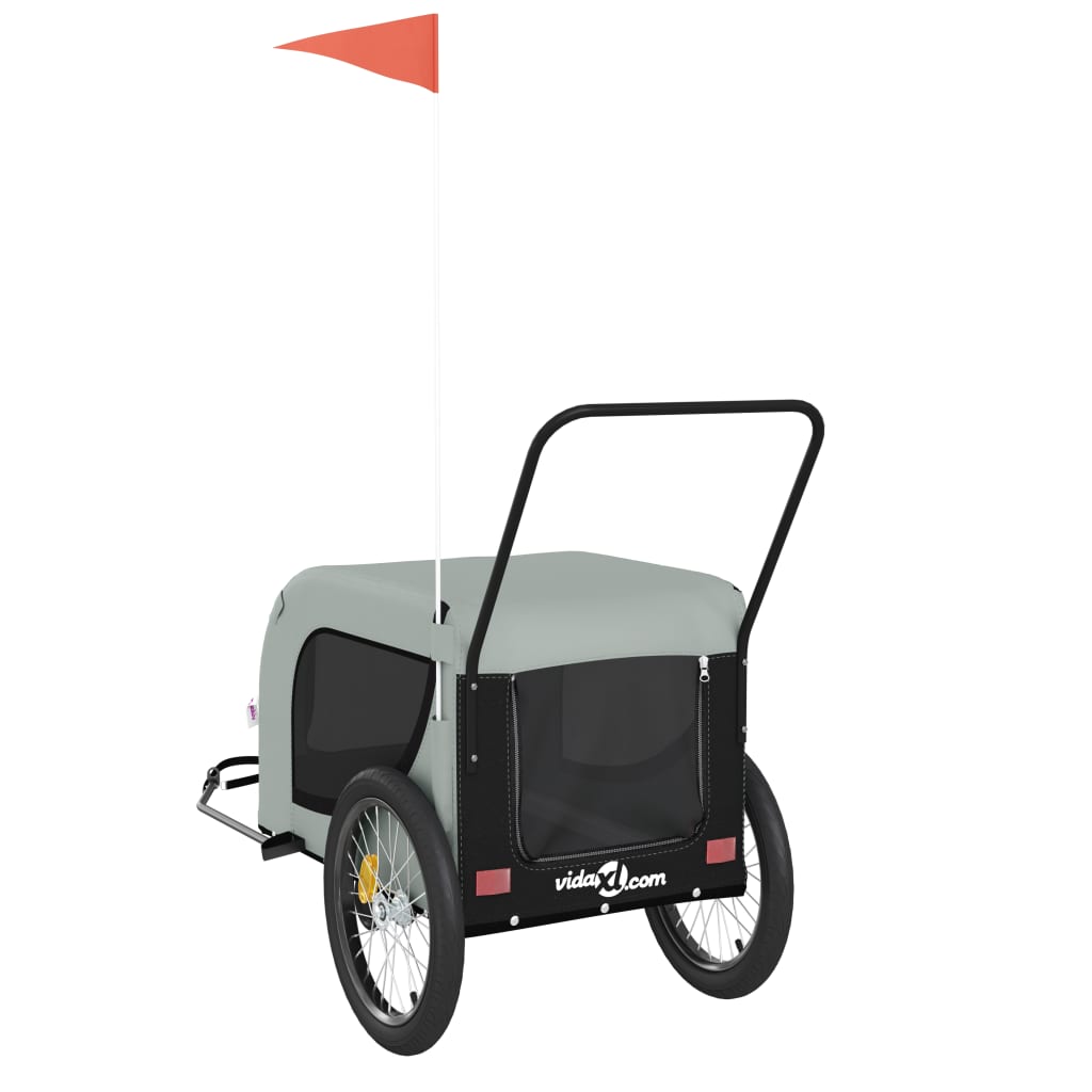 Remorque de vélo pour chien gris et noir tissu oxford et fer