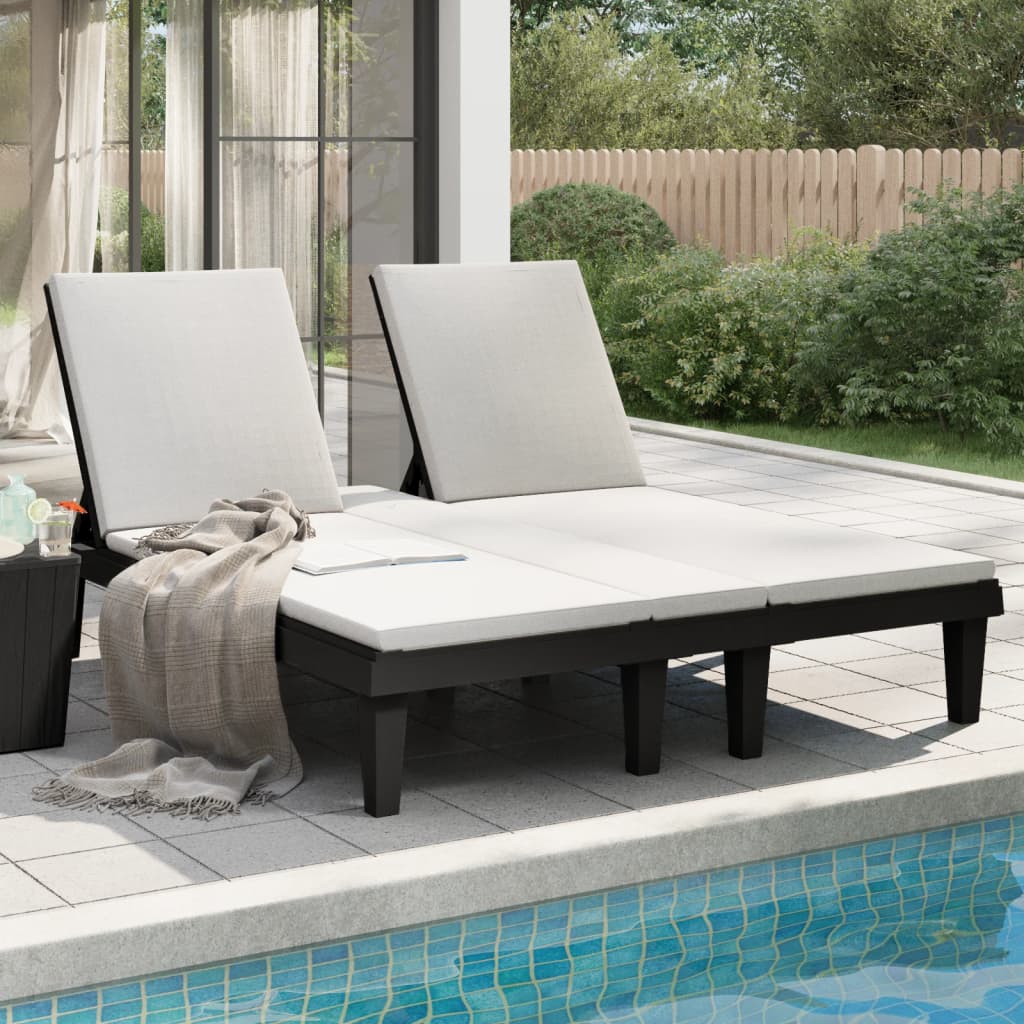 Chaise longue double noir 155x138x83 cm polypropylène