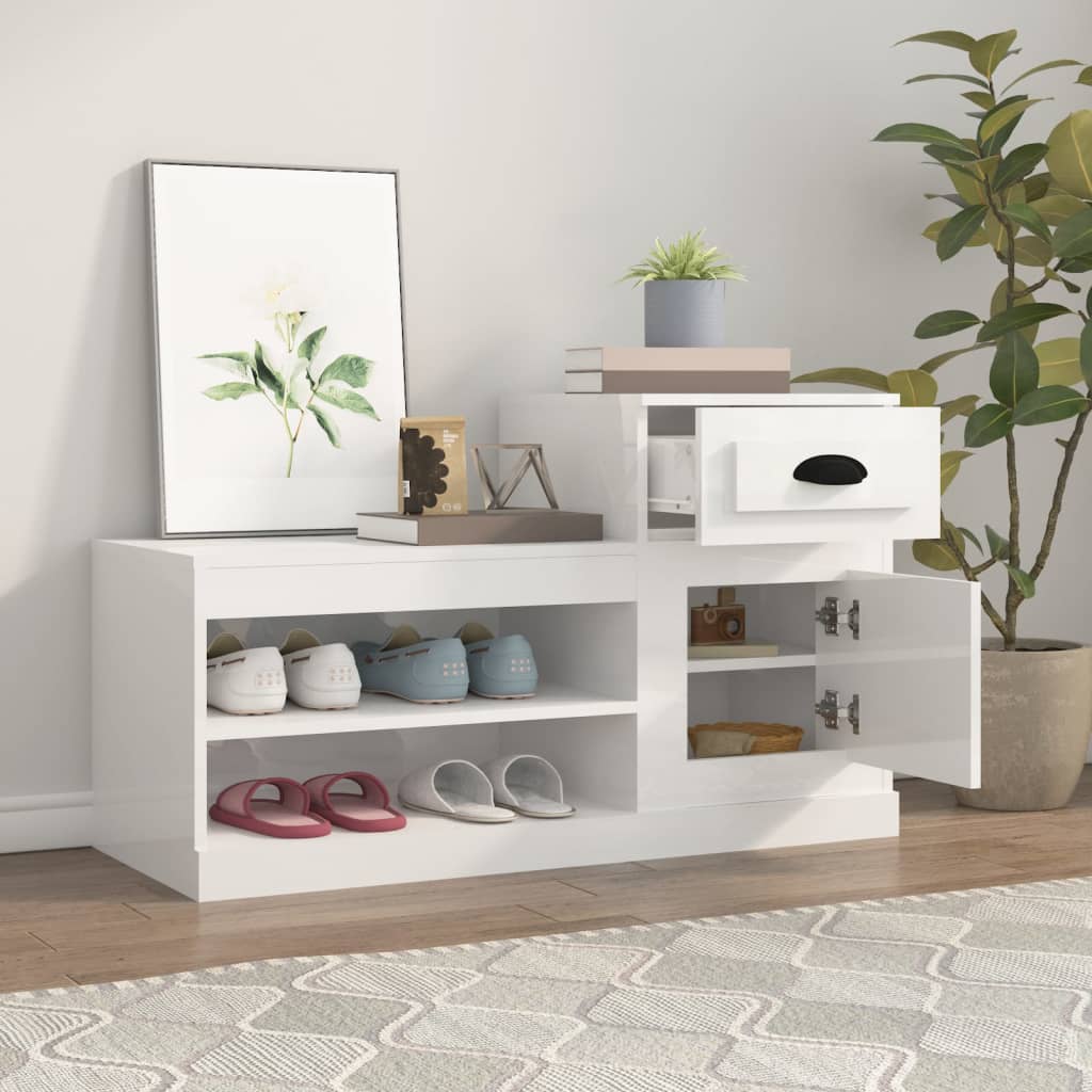 Armoire à chaussure blanc brillant 100x42x60 cm bois ingénierie