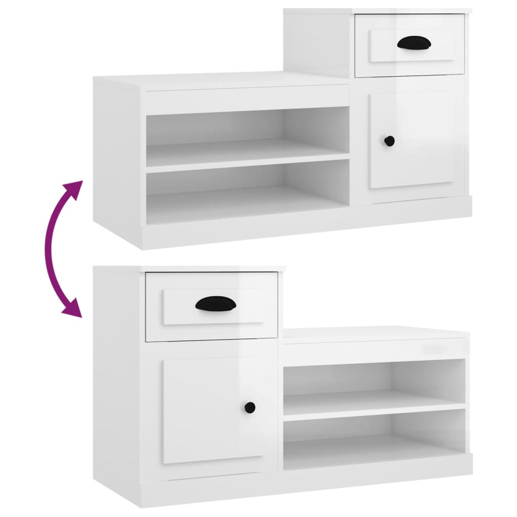 Armoire à chaussure blanc brillant 100x42x60 cm bois ingénierie