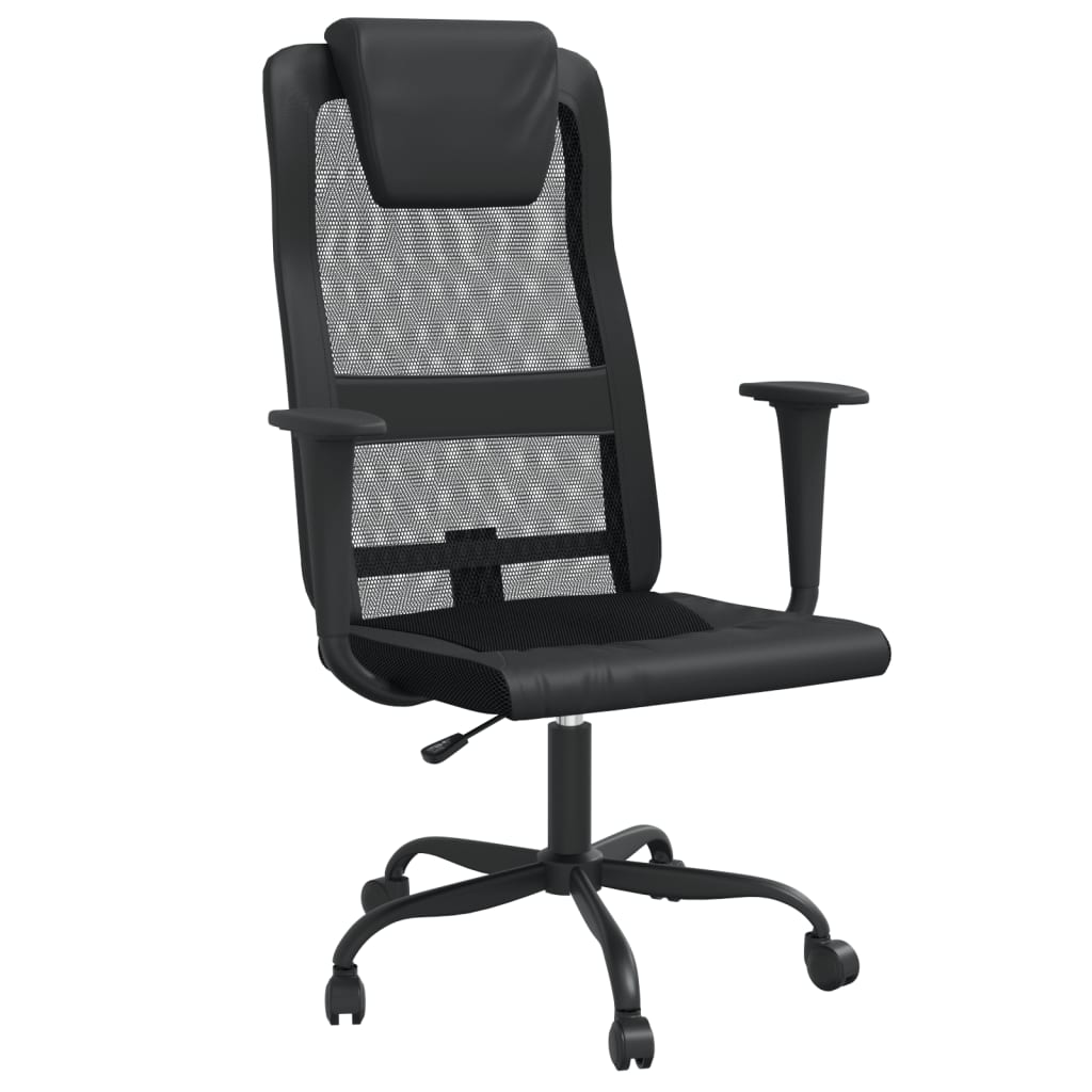 Chaise de bureau noir tissu en maille et similicuir