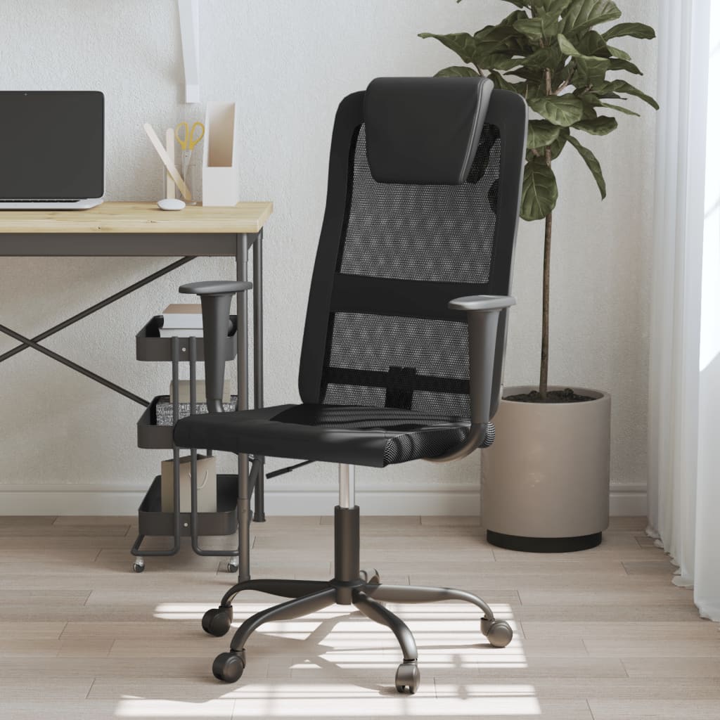 Chaise de bureau noir tissu en maille et similicuir