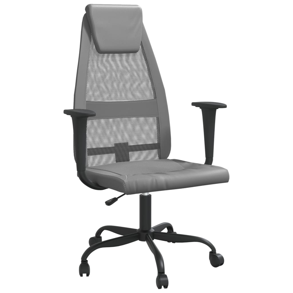Chaise de bureau gris tissu en maille et similicuir