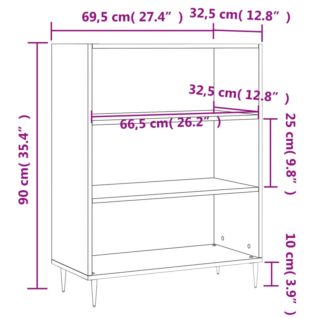 Bibliothèque blanc brillant 69,5x32,5x90 cm bois d'ingénierie