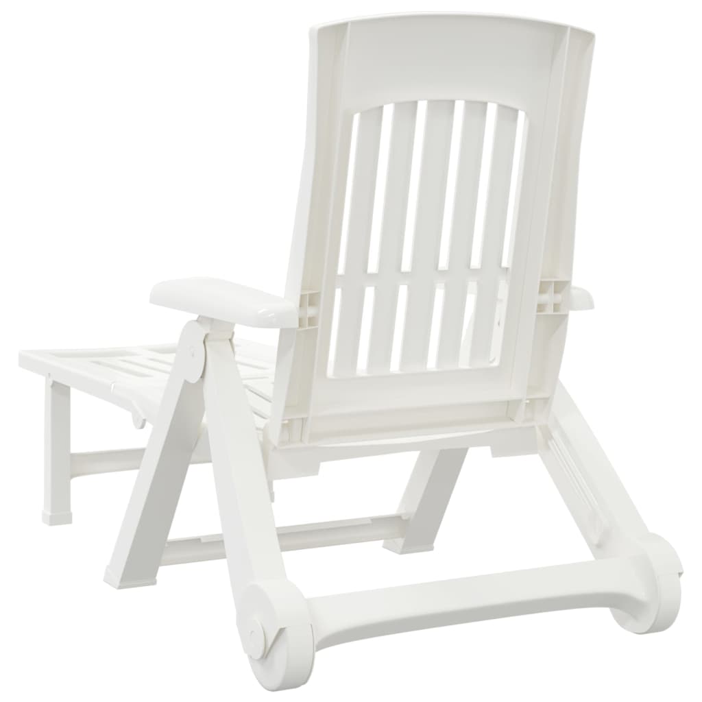 Chaise longue pliable avec roues blanc PP