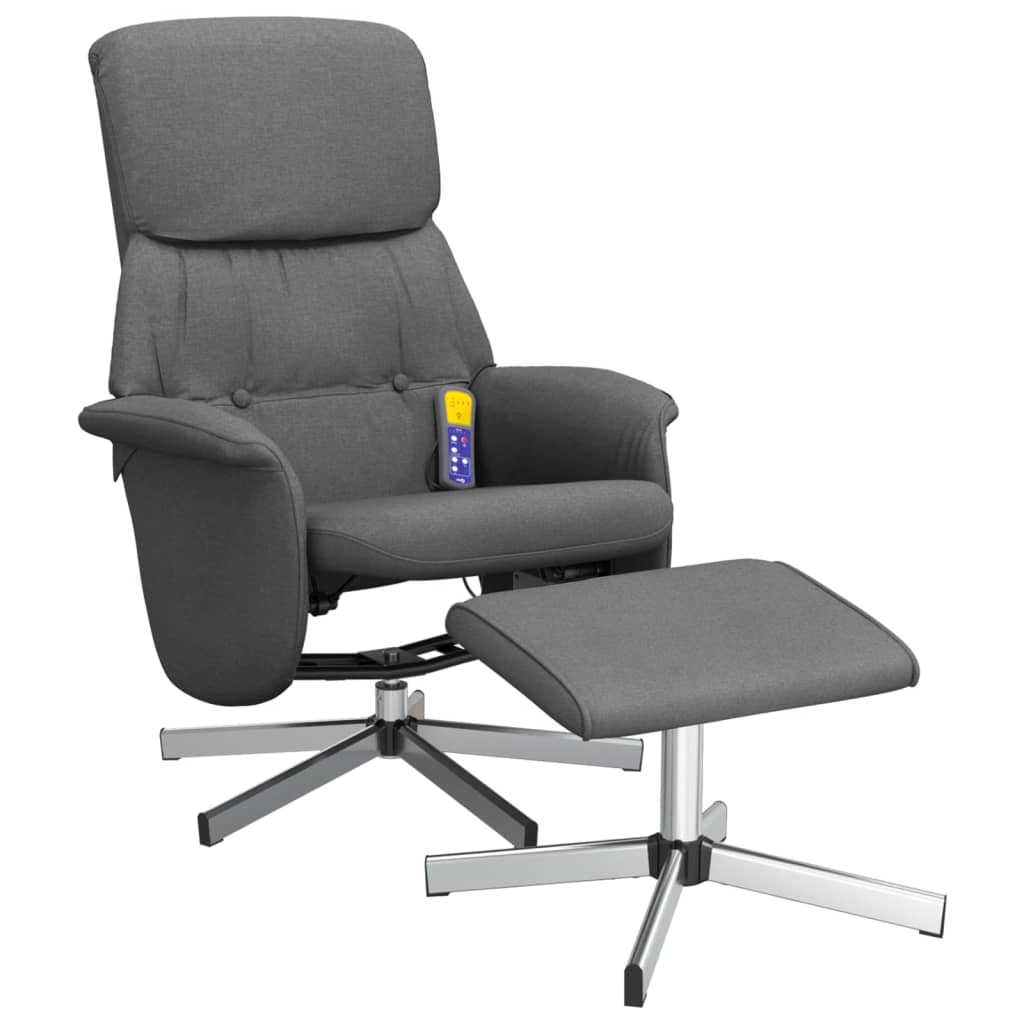 Fauteuil de massage inclinable et repose-pieds gris foncé tissu