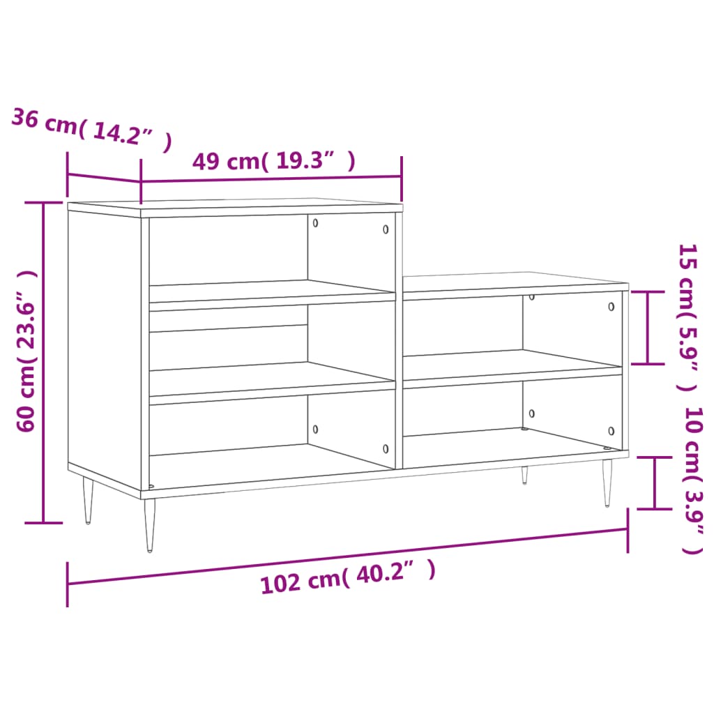 Armoire à chaussures Chêne sonoma 102x36x60cm Bois d'ingénierie