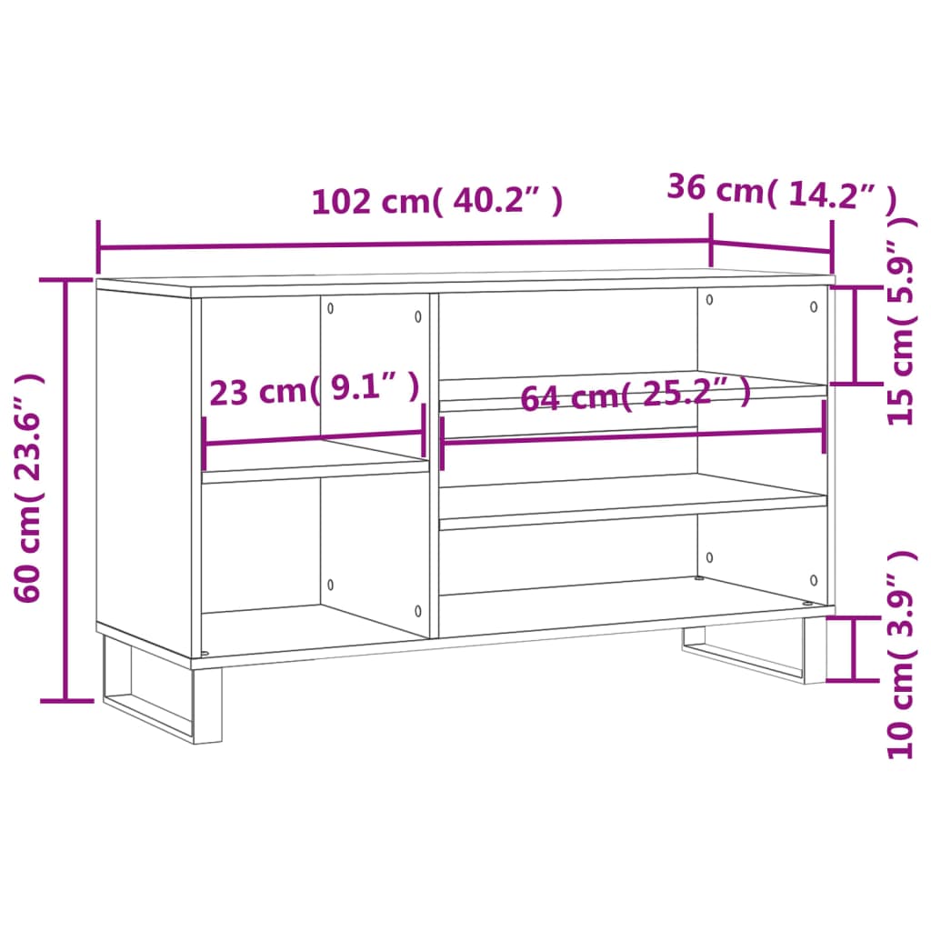 Armoire à chaussures Chêne marron 102x36x60cm Bois d'ingénierie