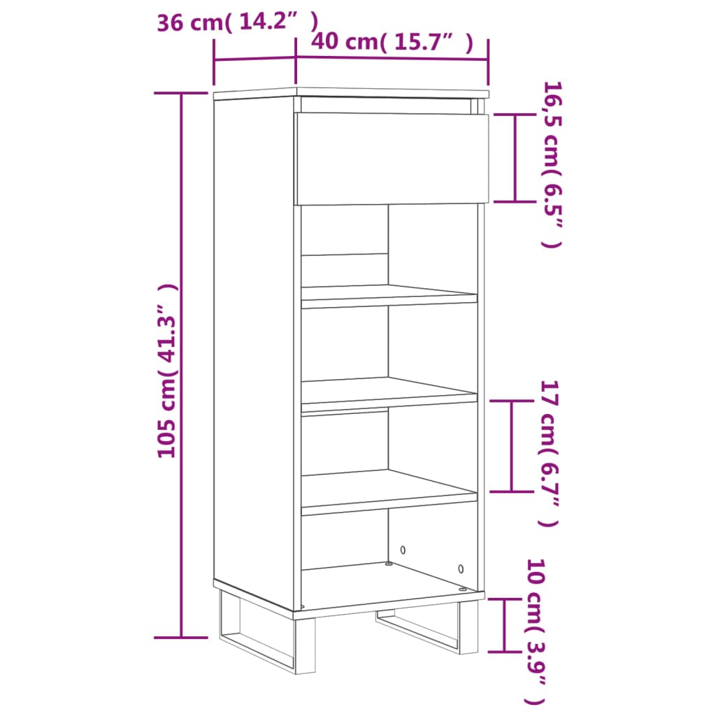 Armoire à chaussures Chêne sonoma 40x36x105cm Bois d'ingénierie