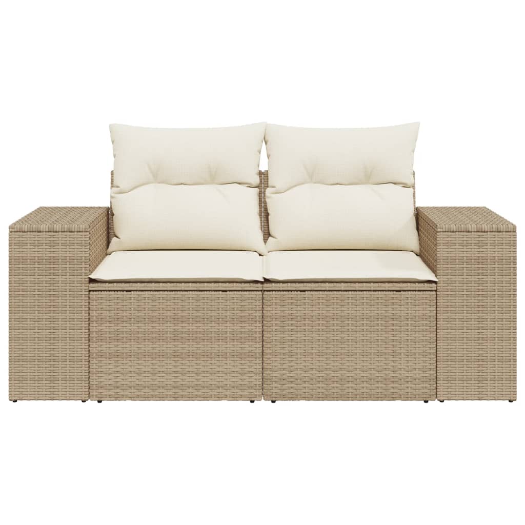 Canapé de jardin avec coussins 2 places beige résine tressée