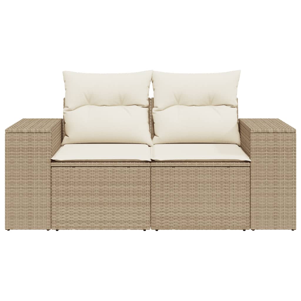 Canapé de jardin avec coussins 2 places beige résine tressée