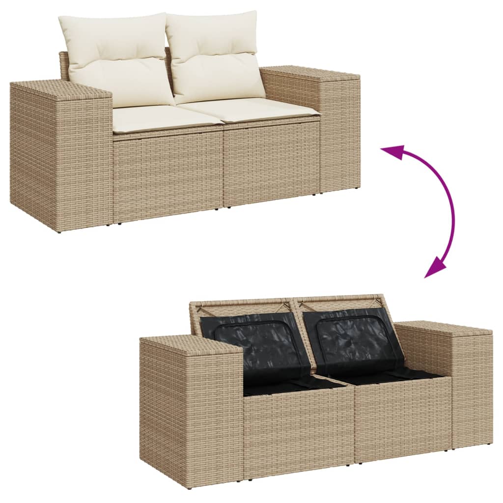 Canapé de jardin avec coussins 2 places beige résine tressée