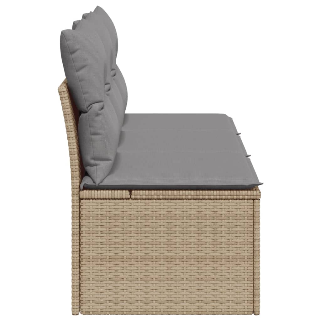 Canapé de jardin avec coussins 3 places beige résine tressée