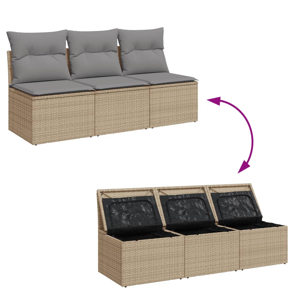 Canapé de jardin avec coussins 3 places beige résine tressée