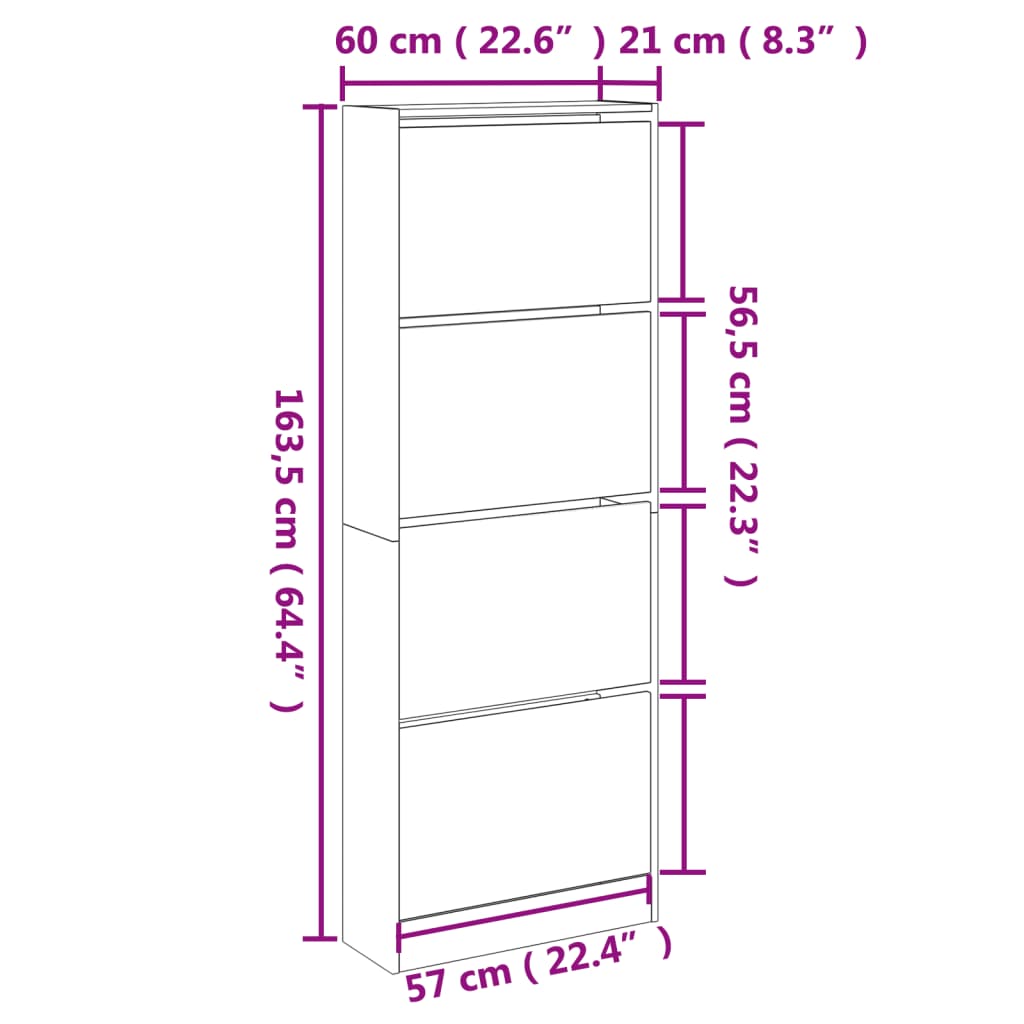Armoire à chaussures chêne sonoma 60x21x163,5cm bois ingénierie