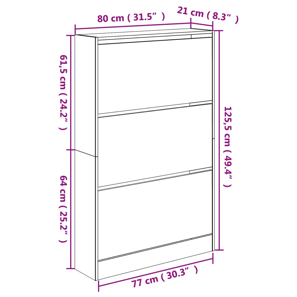 Armoire à chaussures chêne marron 80x21x125,5cm bois ingénierie