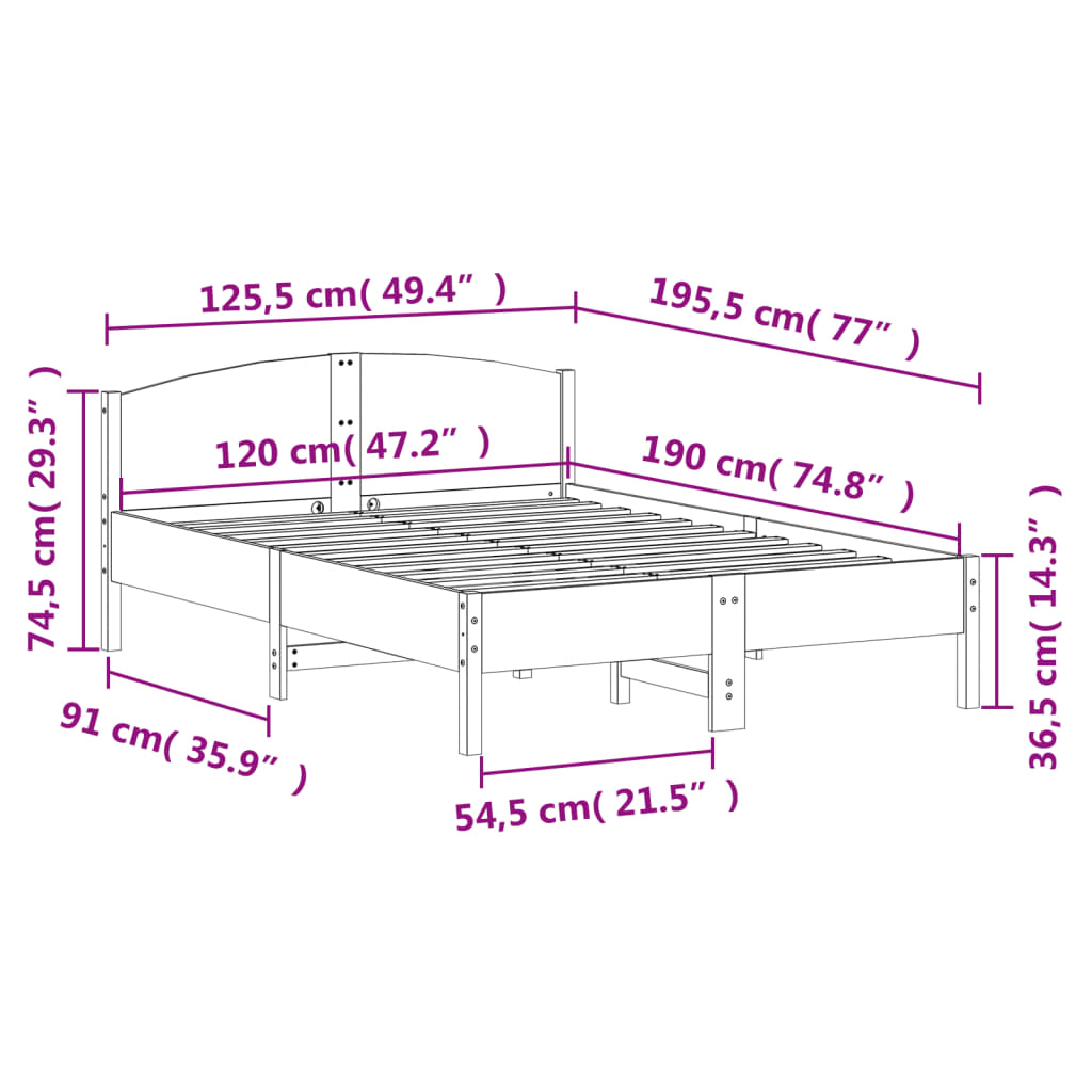 Cadre de lit avec tête de lit 120x190 cm bois de pin massif
